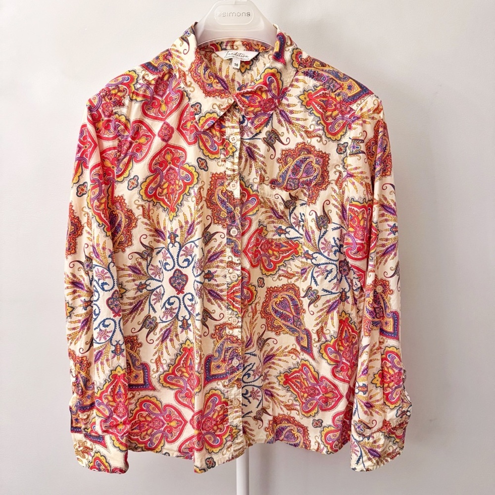 Vintage Floral Paisley Pattern Boho Festival Hippie Button Down Shirt Blouse - Picture 3 of 16